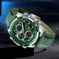 Fashion Mens Watches Luxury Leather Strap Business Quartz Wristwatch Outdoor Sports Waterproof Man Watch LED Dual Display Clock 2