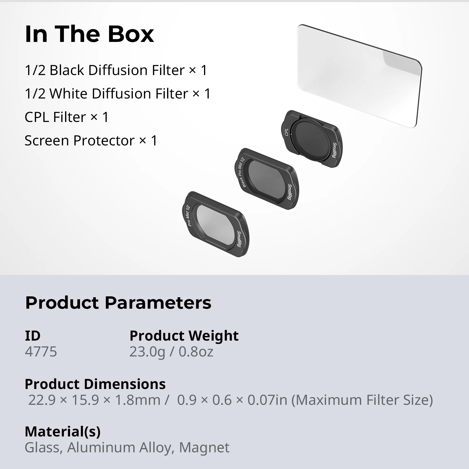 SmallRig Black/White Mist Filter & CPL Filter Set for Osmo Pocket 3, Magnetic S