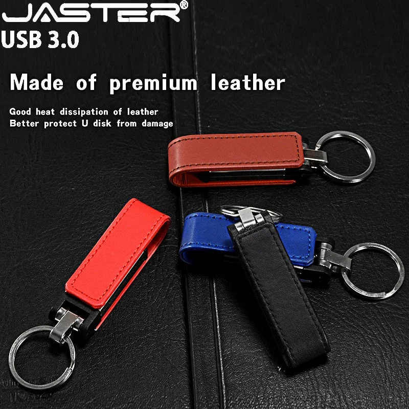 JASTER USB 3.0 Flash Drive Leather Metal Pen Drive Free Key Ring Brown Memory Stick Black Business Gift Pendrive 128GB 64GB 32GB