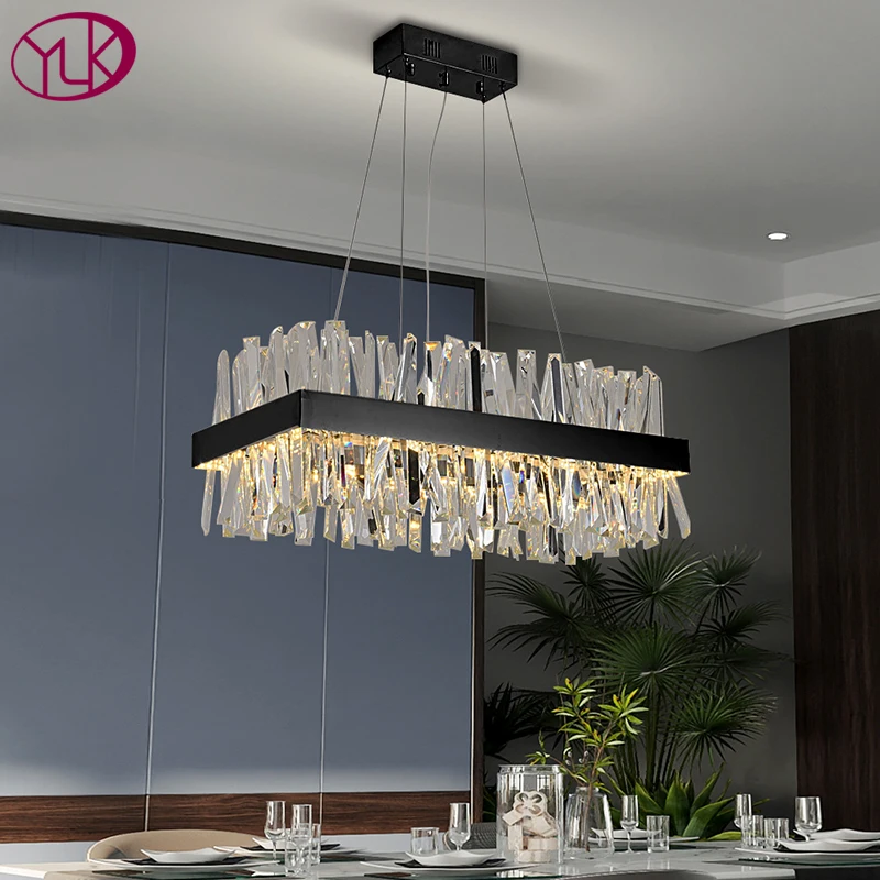 Youlaike lustre de cristal moderno para sala de jantar retângulo design cozinha ilha luminárias