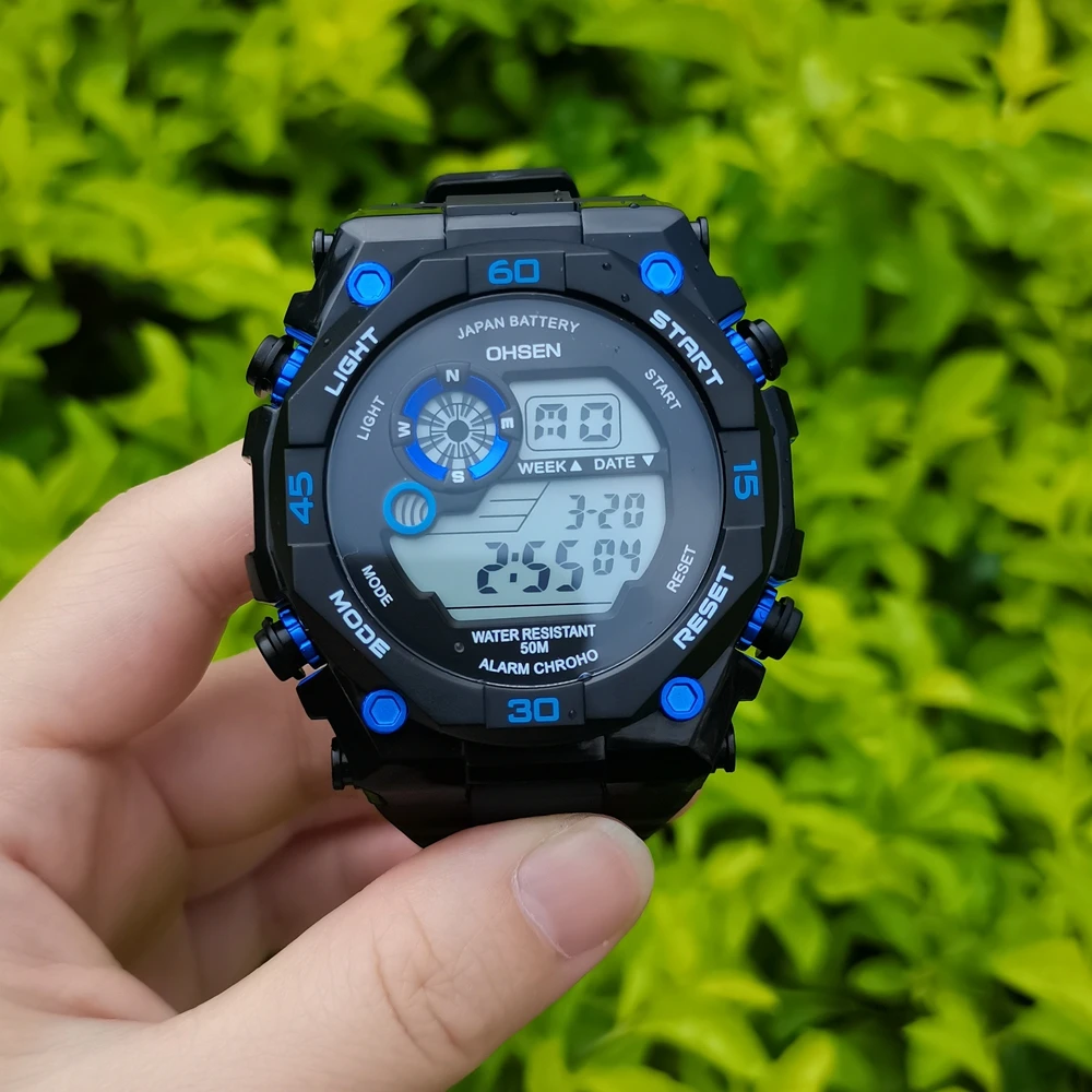 

Digital Watch for Men OHSEN Black Waterproof Electronic Men's Sport Wrist Watches Alarm Chronograph LED Military Male Clock