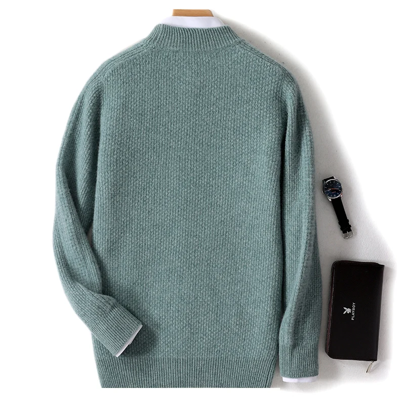 Cashmere Sweater 100% Australian Wool Men's Wool Dweater Half High Neck Sweater Thickened Pullover  Knit  Business Casual Top