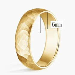 Black Brushed Stainless Steel Hammered Titanium Couple Rings for Wedding and Engagement (6MM Gold)