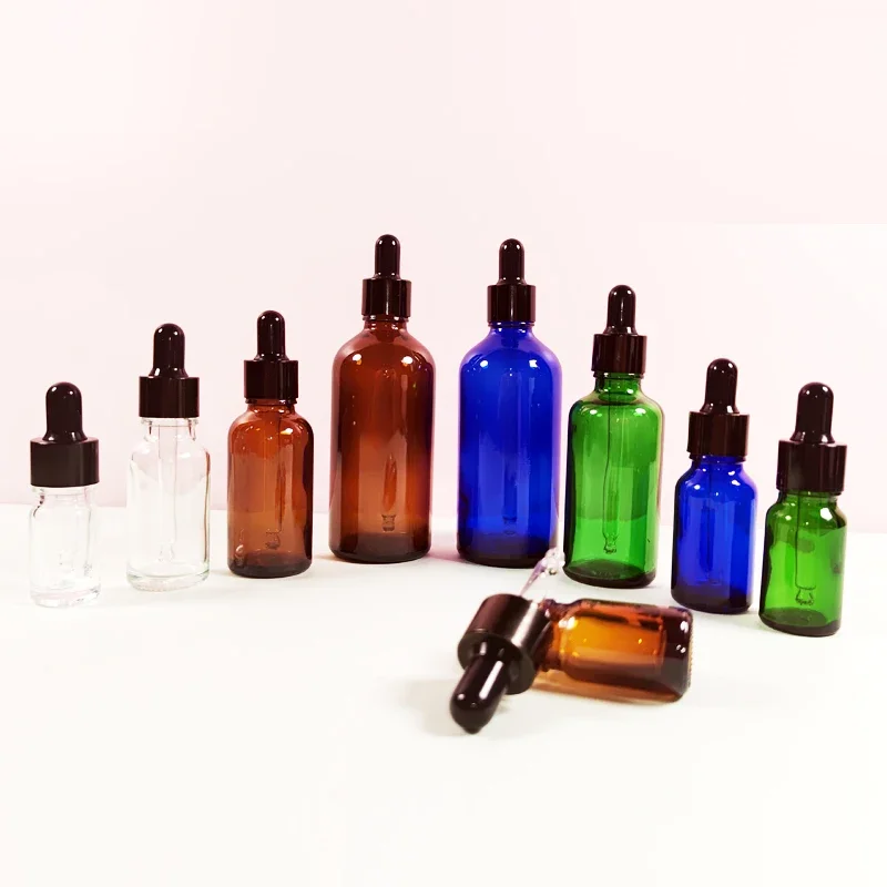 5Pcs 5-100ml Glass Dropper Bottles For Essential Oils with Amber Glass Bottle with Eye Droppers Leak Proof Travel Tincture Vials