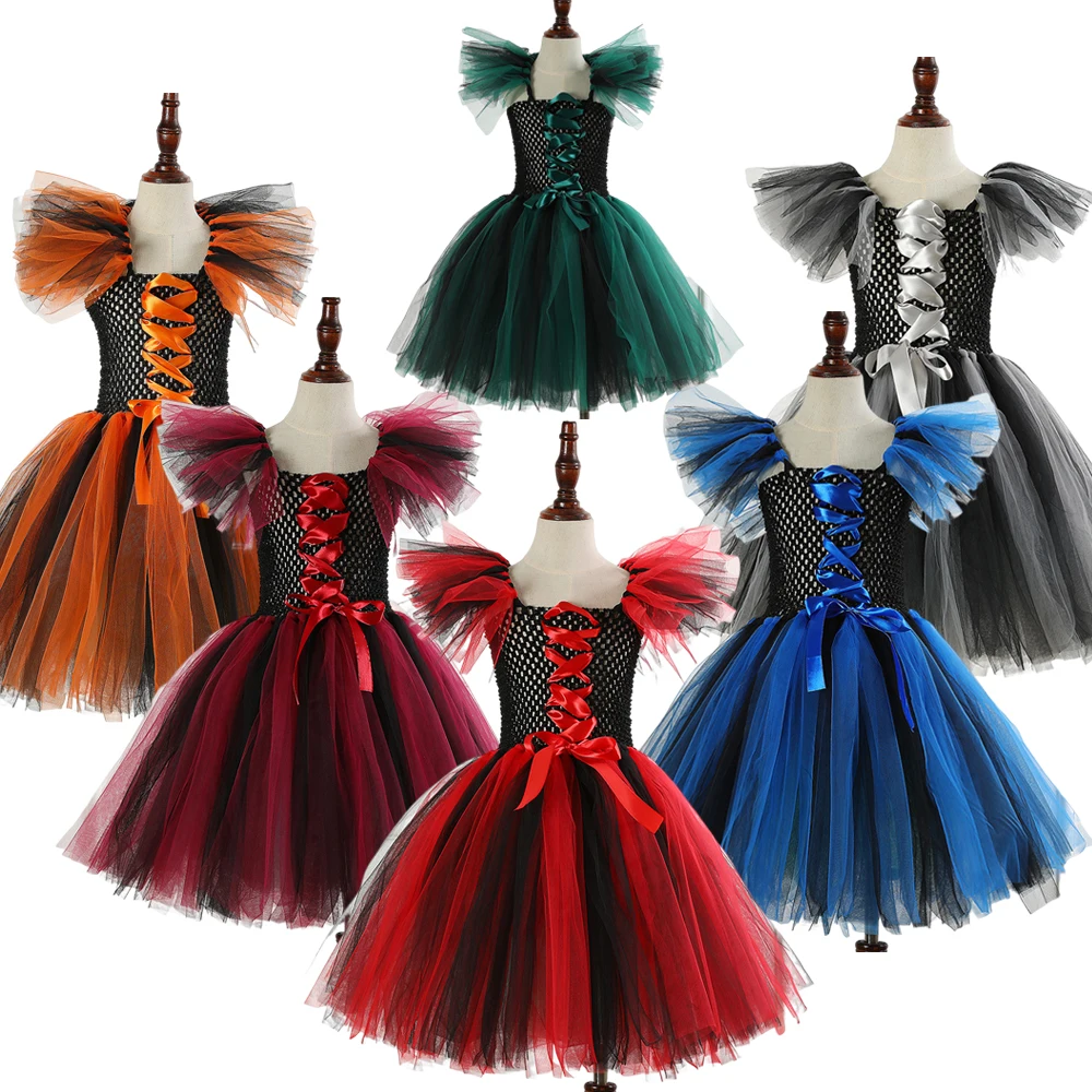 

Halloween Children Costumes Witch Cosplay Festival Show Tulle Tutu Dress Kids Carnival Party Girl Witch Dress Up Fancy Clothes