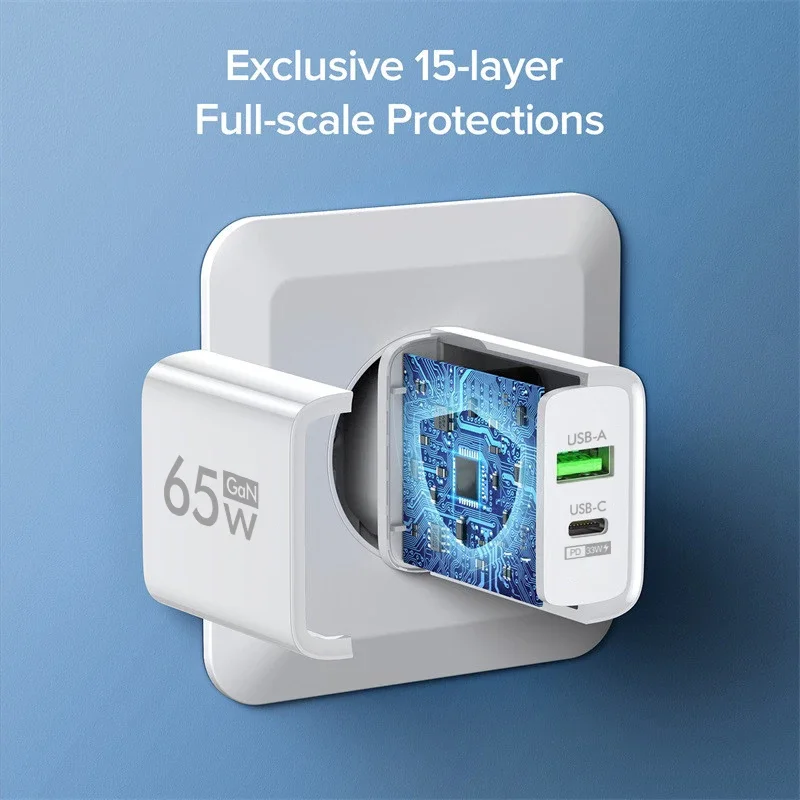 65W GaN USB Charger Quick Charge 3.0 Type C Mobile Phone Adapter For iPhone 15 14 Xiaomi 15 Samsung Fast Charging Wall Charger