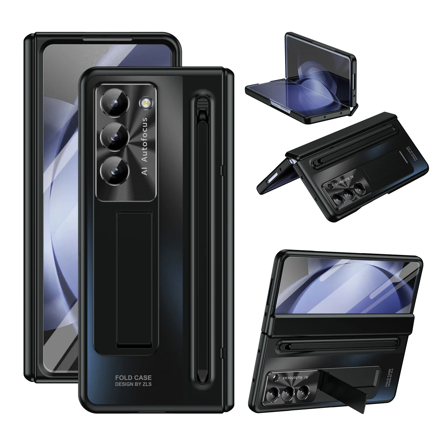 

For Samsung Galaxy Z Fold 6 5 4 5G Case Matte Skin-Friendly Bracket With Tempered Film S Pen Slot Folding Hinge Shockproof Cover