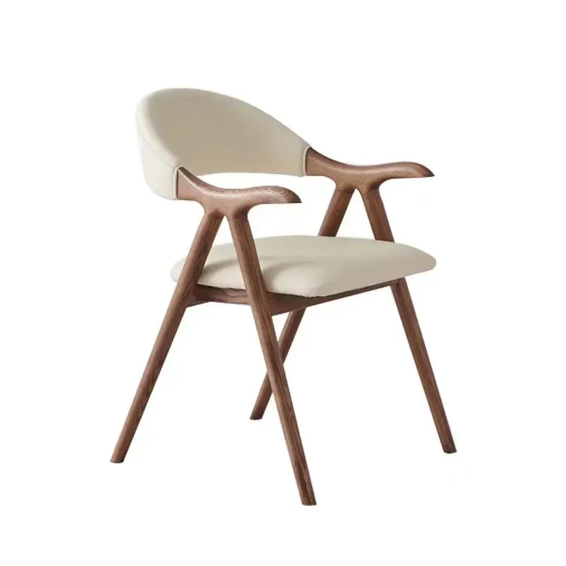 Nordic Solid Wood Dining Chair Modern Luxury Minimalist Conference Negotiation Ash Natural Wood Casual Armrest Backrest Chair