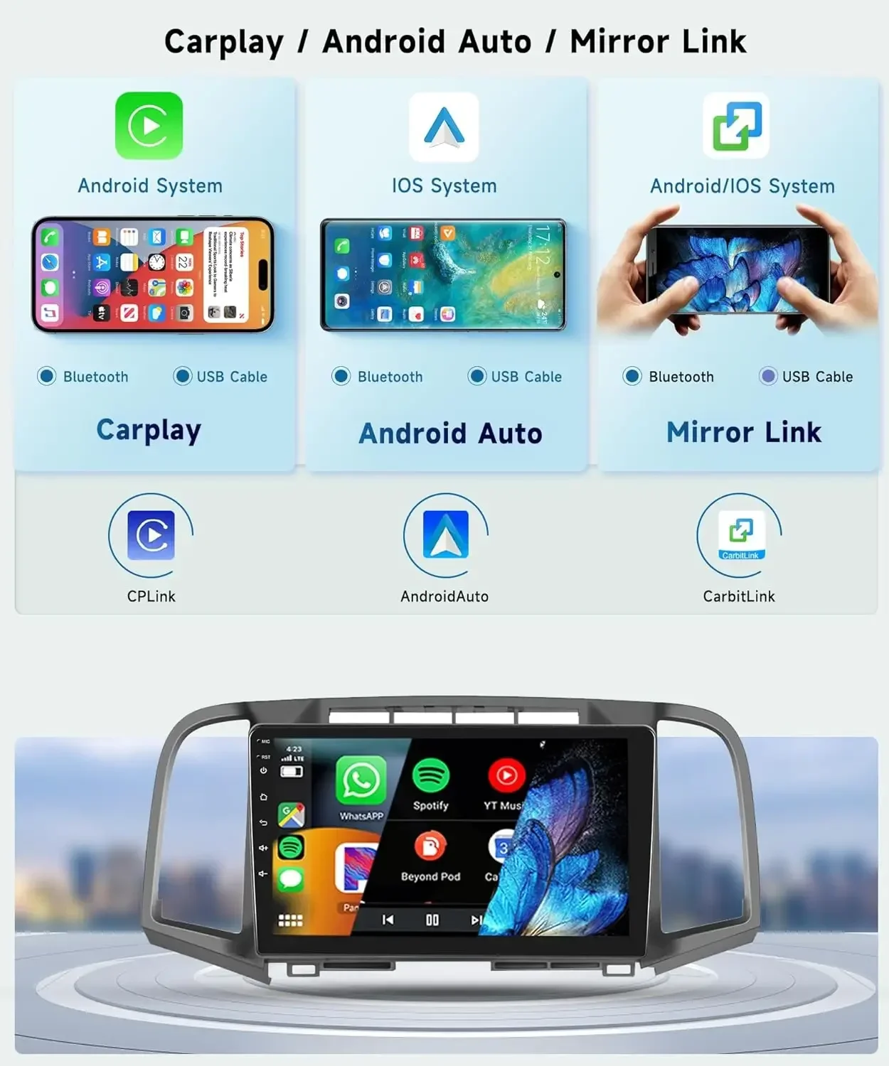 Wireless CarPlay Android Auto 9 Inch Touch Screen GPS Head Unit
