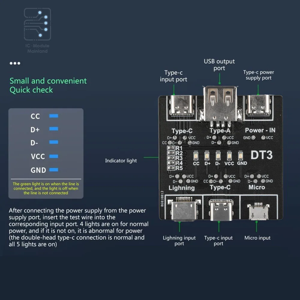 DT3USBCableTesterDataCableDetectionBoardForiOSAndroidTypeC