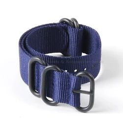 Nylon Fabric Woven Watch Strap with Black Buckle - 22mm (Blue)