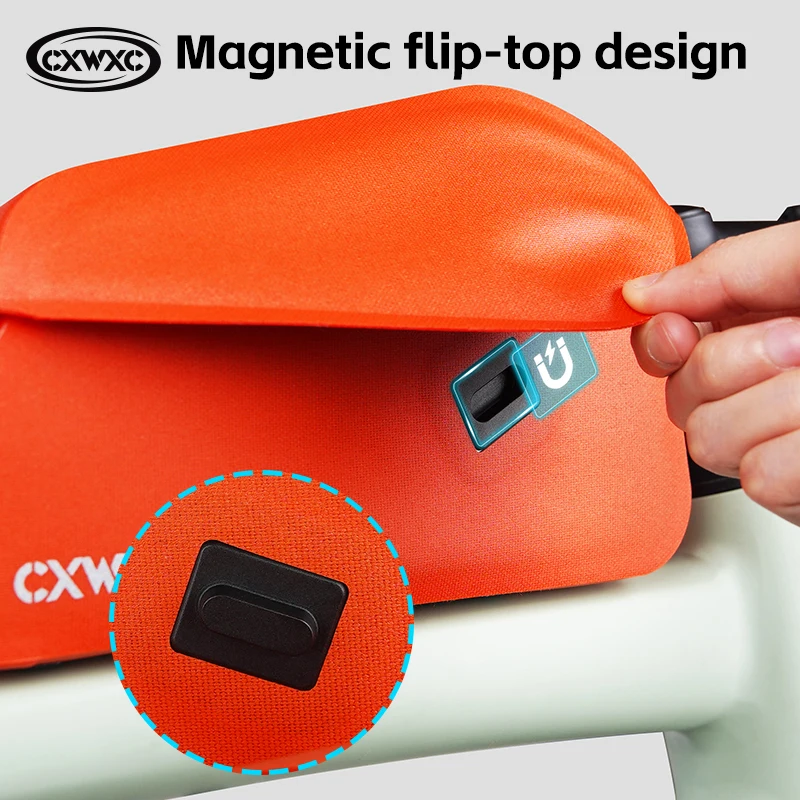 Bike Bag Bicycle Bag Bike Accessory Tools Storage Bag Bicycle Magnetic Lid Top Tube Bag With Bolts Mounted & Straps Two Way Install MTB Road Bike Waterproof Front Frame Bag