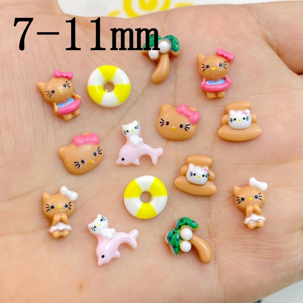 50Pcs New Cute Resin Mini Little Beach Cat Series Flat Back Manicure Parts Embellishments For Hair Bows Accessories