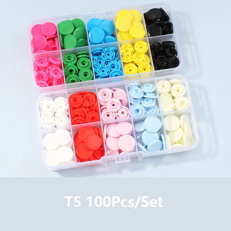 KALIONE 100 Sets T5 Sew-On Snaps, Round Snap Buttons,Plastic Snaps  Fastener12 MM