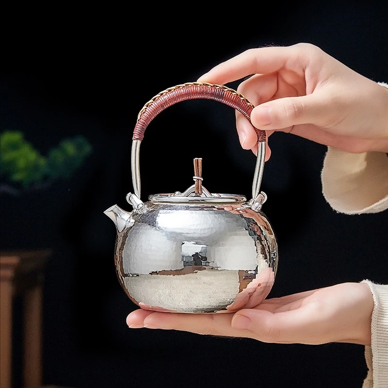 Pure silver 99.9% boiling teapot, handmade, one Japanese Pure silver 99.9% boiling teapot, handmade, one Japanese