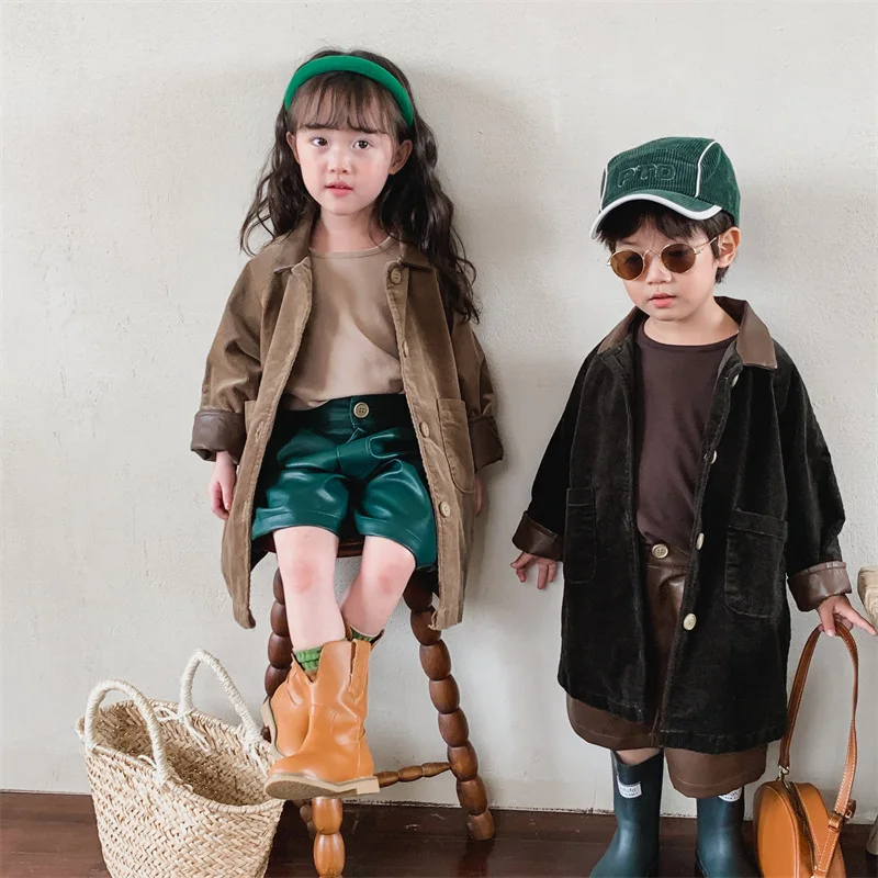 

2024 Autumn & Winter New Children's Baby Girls Corduroy Long Coat Corduroy Jacket Baby Girls Series Retro Windbreaker Coat 1T-8T