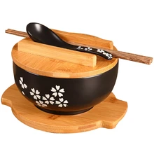

Japanese Style Crockery Bowl Korean Vintage Noodles Rice Bowls Ceramic Instant Noodle Bowl Chopsticks Lid Spoon Pad dropshipping