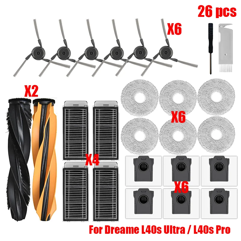 Premium Vacuum Cleaner Replacement Accessory Kit - Main Side Brush, Filter, Mop Cloths, Dust Bag