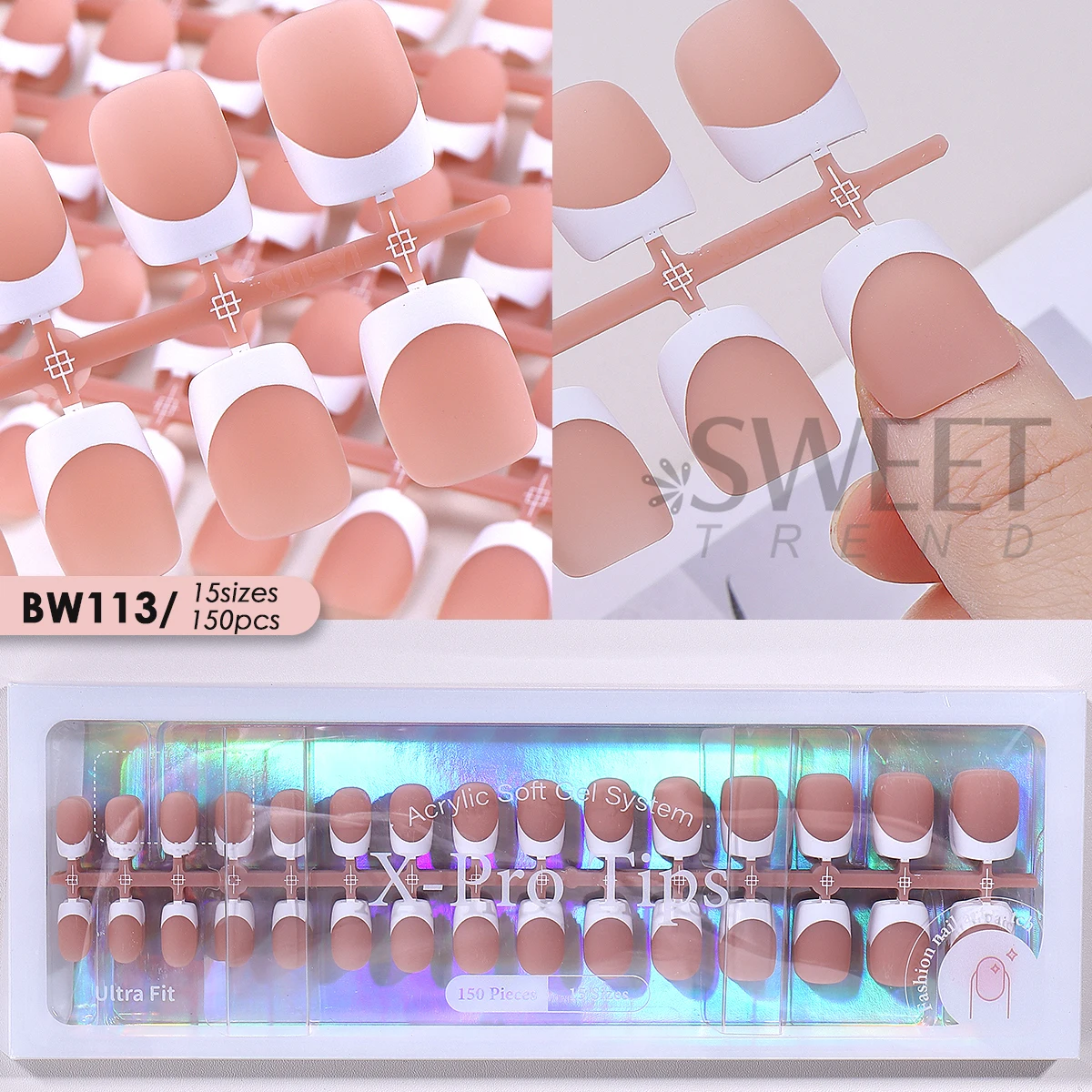 150/160pcs Nude Pinkish Matte Press On Nail Tips Short Square Round Coffin Artificial Fake Nail French Design Frosted Full Cover