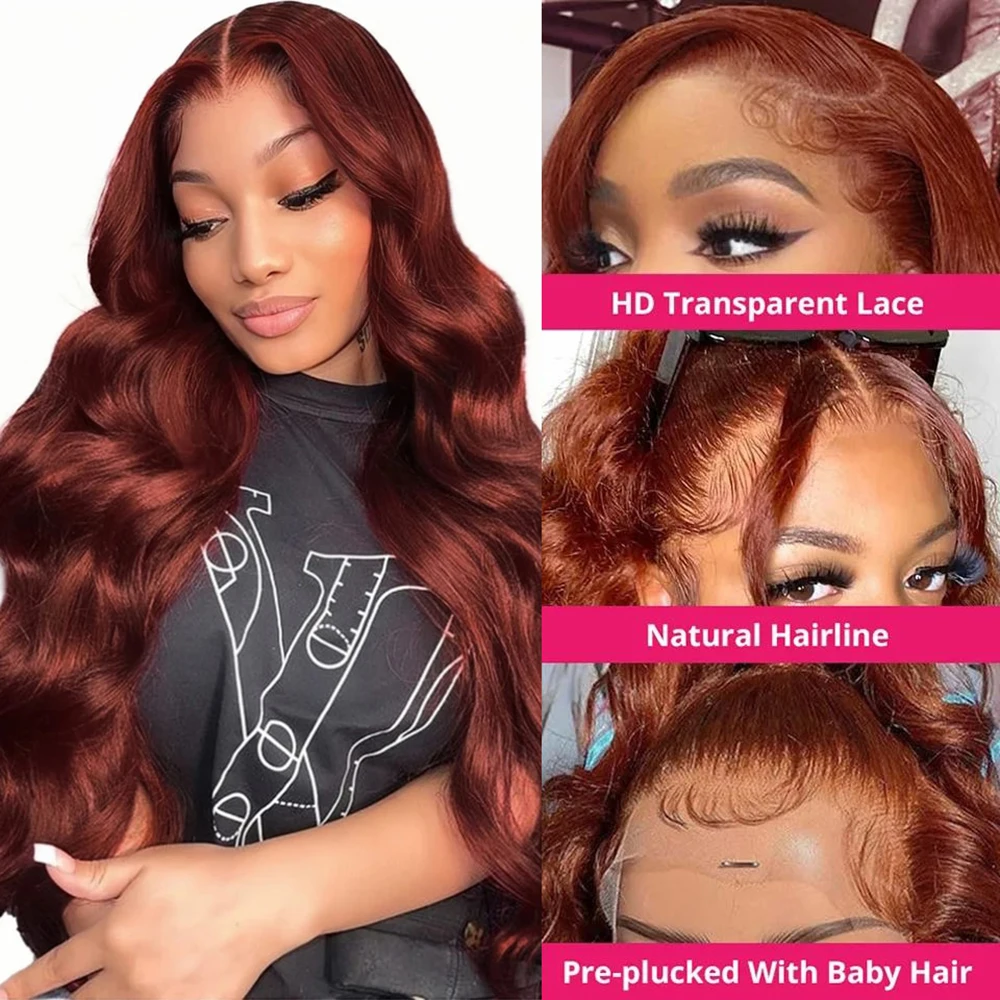 Reddish Brown Hd Lace Wig 4x4 Human Hair Brazilian Pre Plucked 13x4 Lace Front Wigs Dark Red Brown Body Wave 4x4 Closure Wig