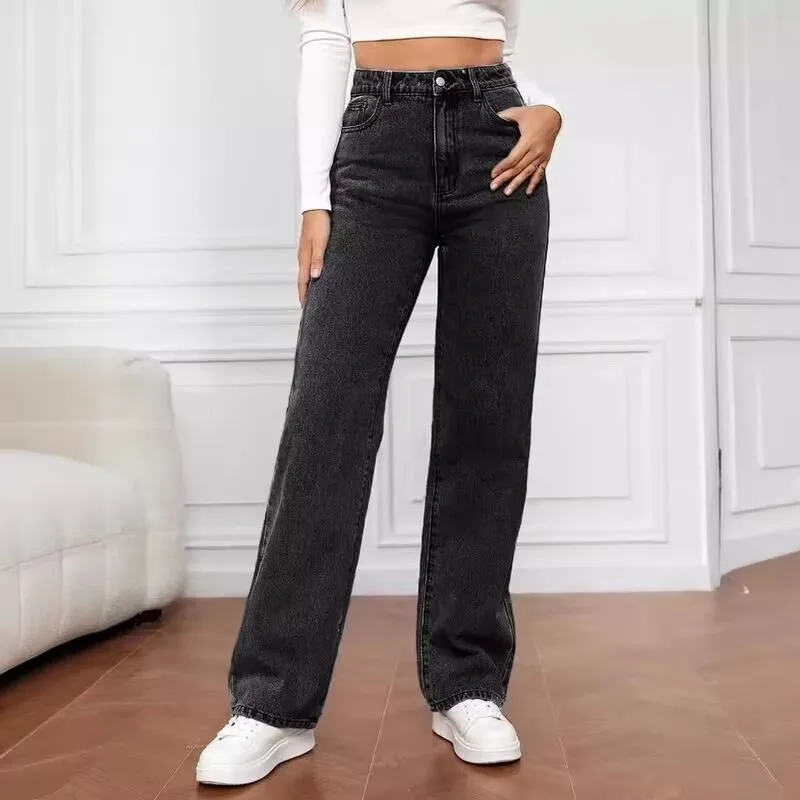 Nouveau Jean Femme Taille Haute Ample et Droit Effet Délavé Vintage 2026 – Style Streetwear Décontracté