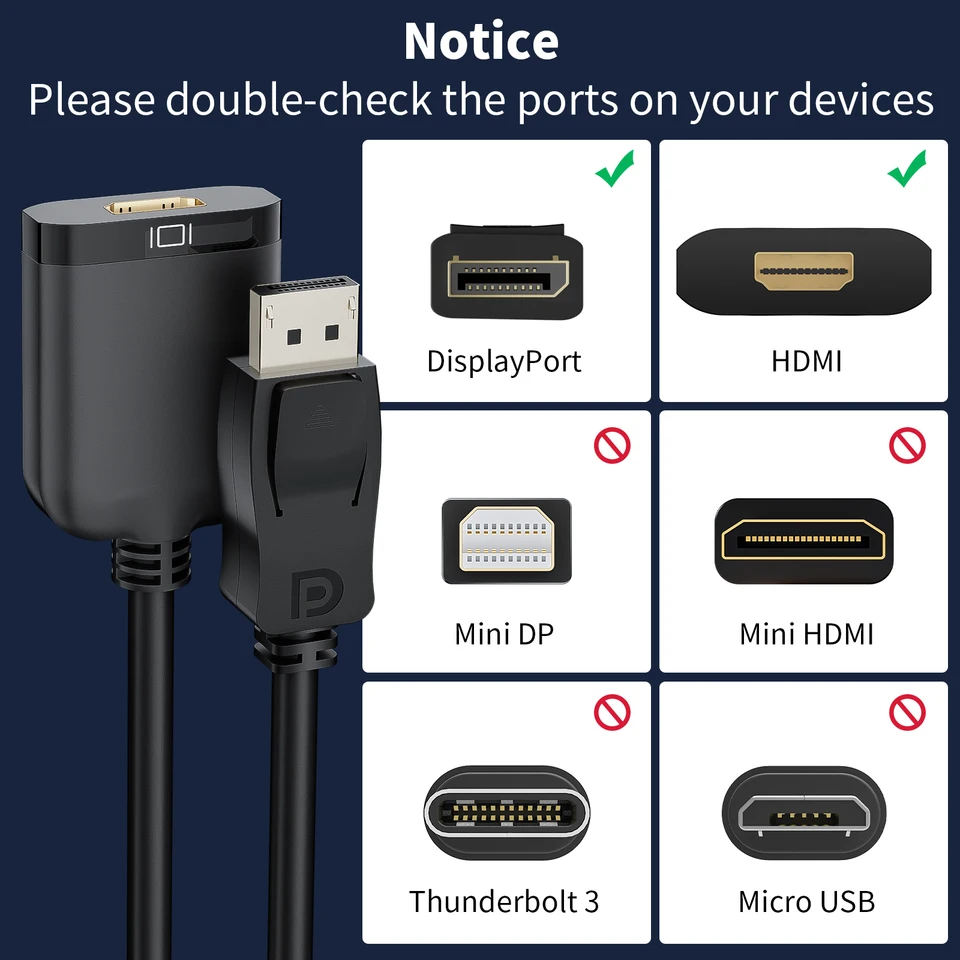 DisplayPort to HDMI 4K 60Hz cable Active Display-Port to HDMI 2.0