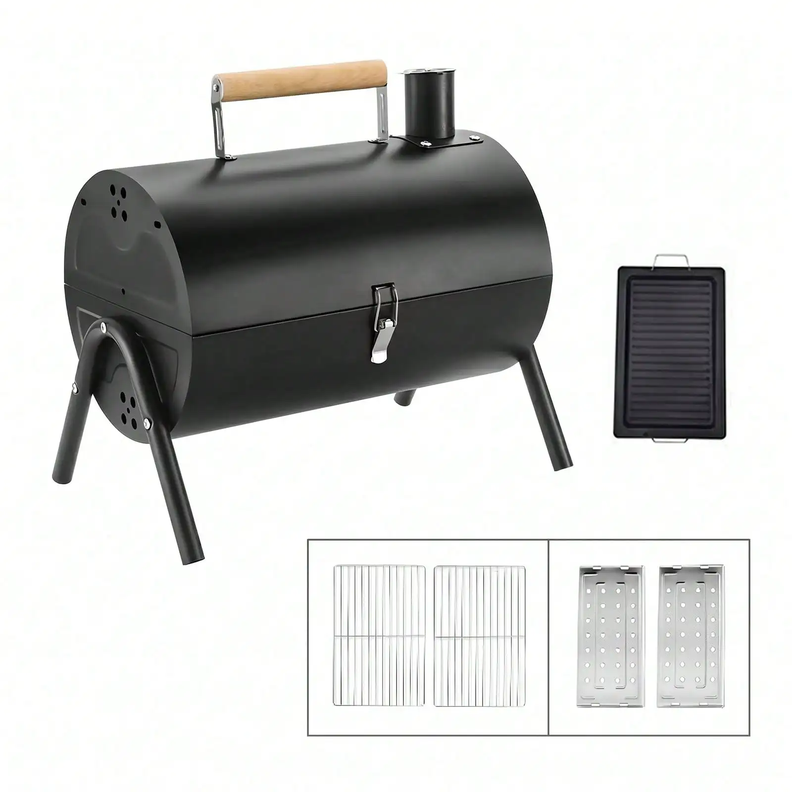 Portable Charcoal Barbecue with Grill Rack and Cooking Plate