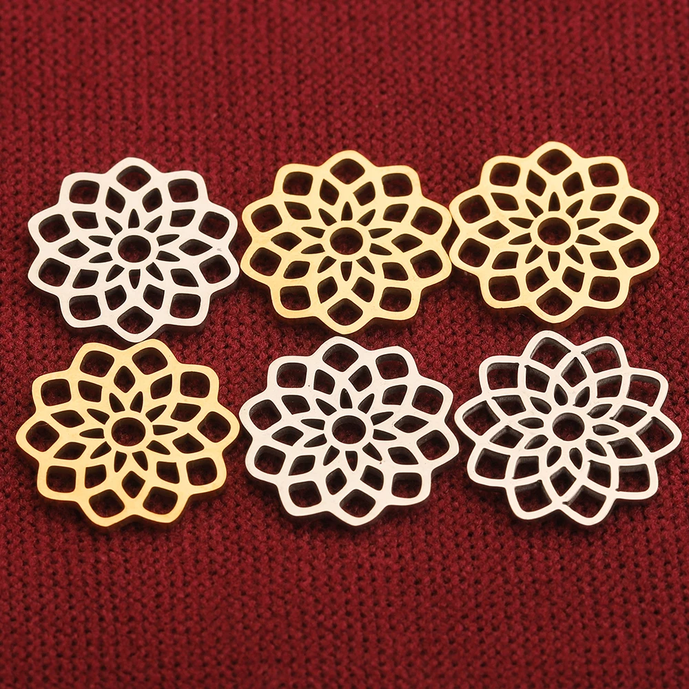 5 Stück vergoldete Edelstahl Yoga Lotus Charms hohle runde Blumenanhänger für Halskette DIY Armband Großhandel Zubehör