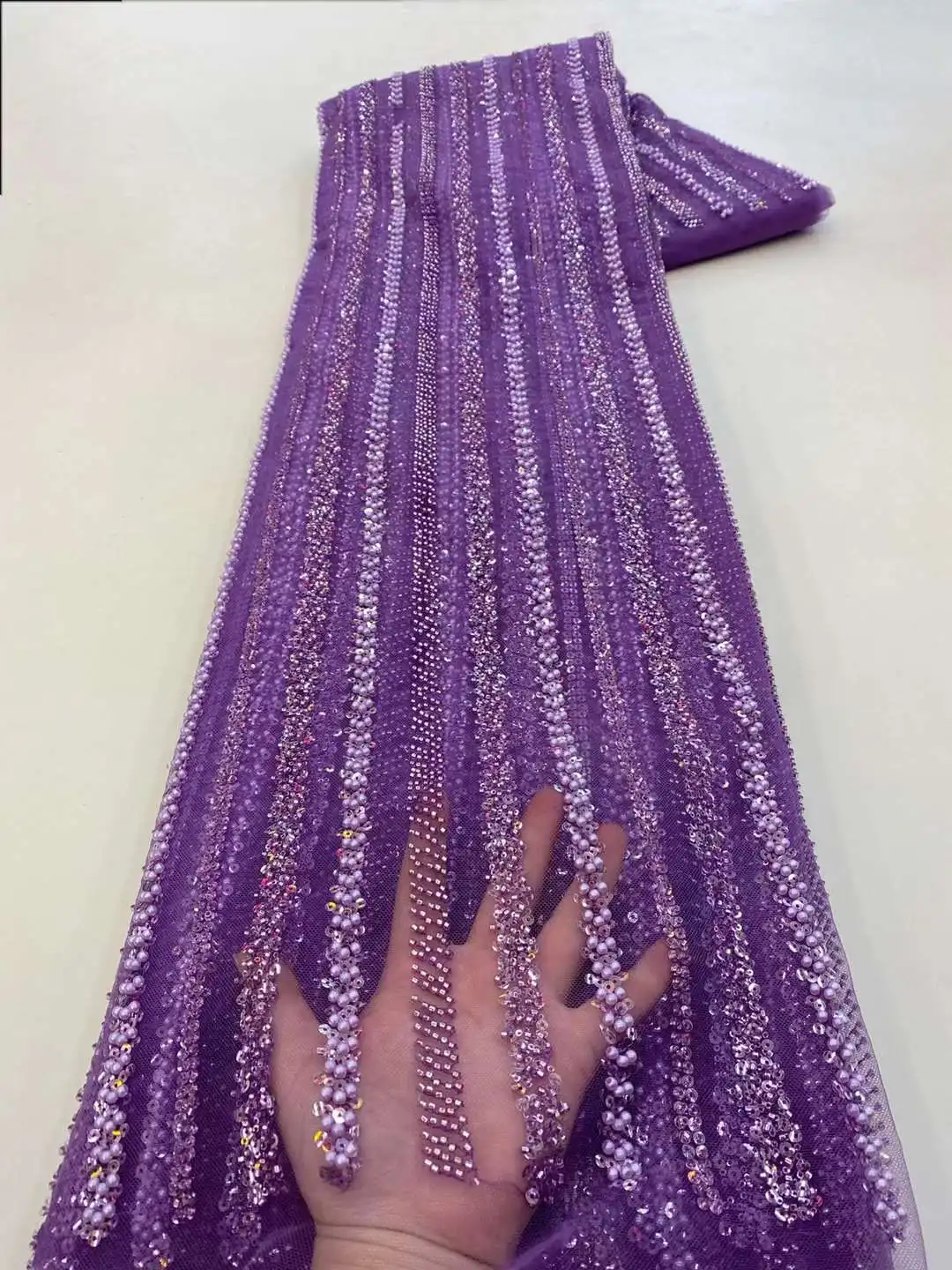 Lace Fabric Luxury African Lace Fabric Sequins Beads Lace Fabrics For Nigerian Wedding French Tulle Fabric