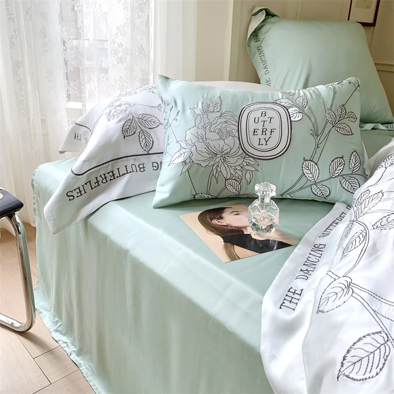 Waliicorners Chic Flowers Butterfly Embroidery Summer Smooth Soft Cozy Breathable Bedding Set Silky Quilt Cover Set Bed Linen Pillow Sham 20 S7ebf9230d65e4505af8b637f4ffa0ca01