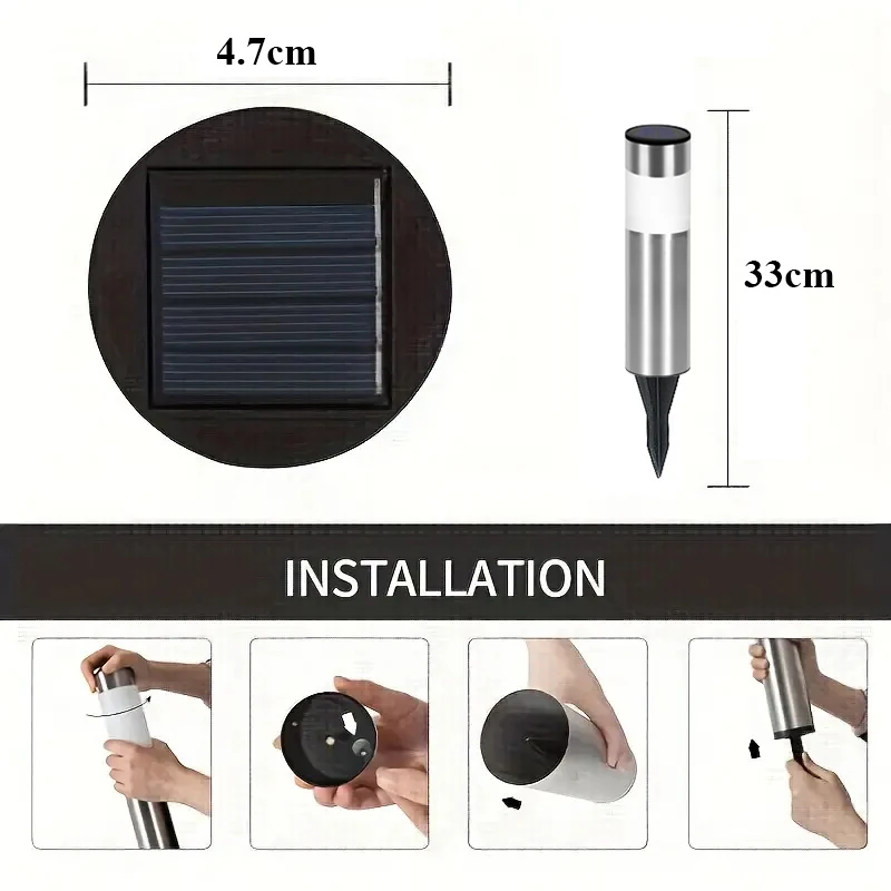 Solar Garden Pathway Lights Outdoor Waterproof LED Stainless Steel Lawn Light for Patio Gardens Pathways Lawn Yard 1-8 Pcs