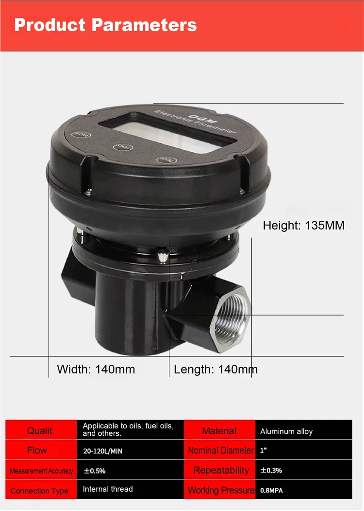1″ Plastic Electronic Turbine Flowmeter Oval Gear Flow Meter for Diesel Fuel Dig