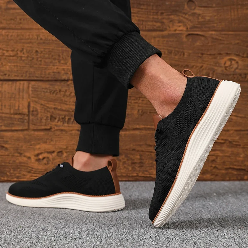 Fashionable Avant Garde Men's Sneakers Wear-Resistant Breathable Soft Walking Shoes Trendy Appearance Knitted Mesh Flat Shoes