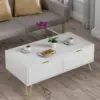 39.4'' Coffee Table with Large Drawers & 2 Open Storage Shelves, White Modern Coffee Tables with Gold Metal Handles 1