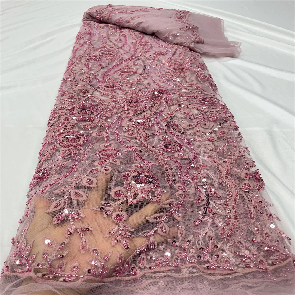 

African Lace Fabric 2023 High Quality Lace Beads Groom Sequins Material Nigerian French Lace Fabric For Wedding Party Dress Sewi