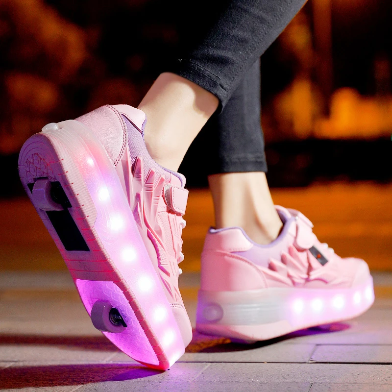 Zapatos patín con ruedas para niños y niñas, de 2 ruedas zapatillas de deporte, deportivas a la moda, botas de marca con luz Led intermitente| | -