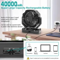 Fan, 40000mAh Rechargeable Battery Operated Fan, Auto-Oscillating Desk Fan with Remote & Hook & Led Light,4 Speeds 4 Timers, Fan 1