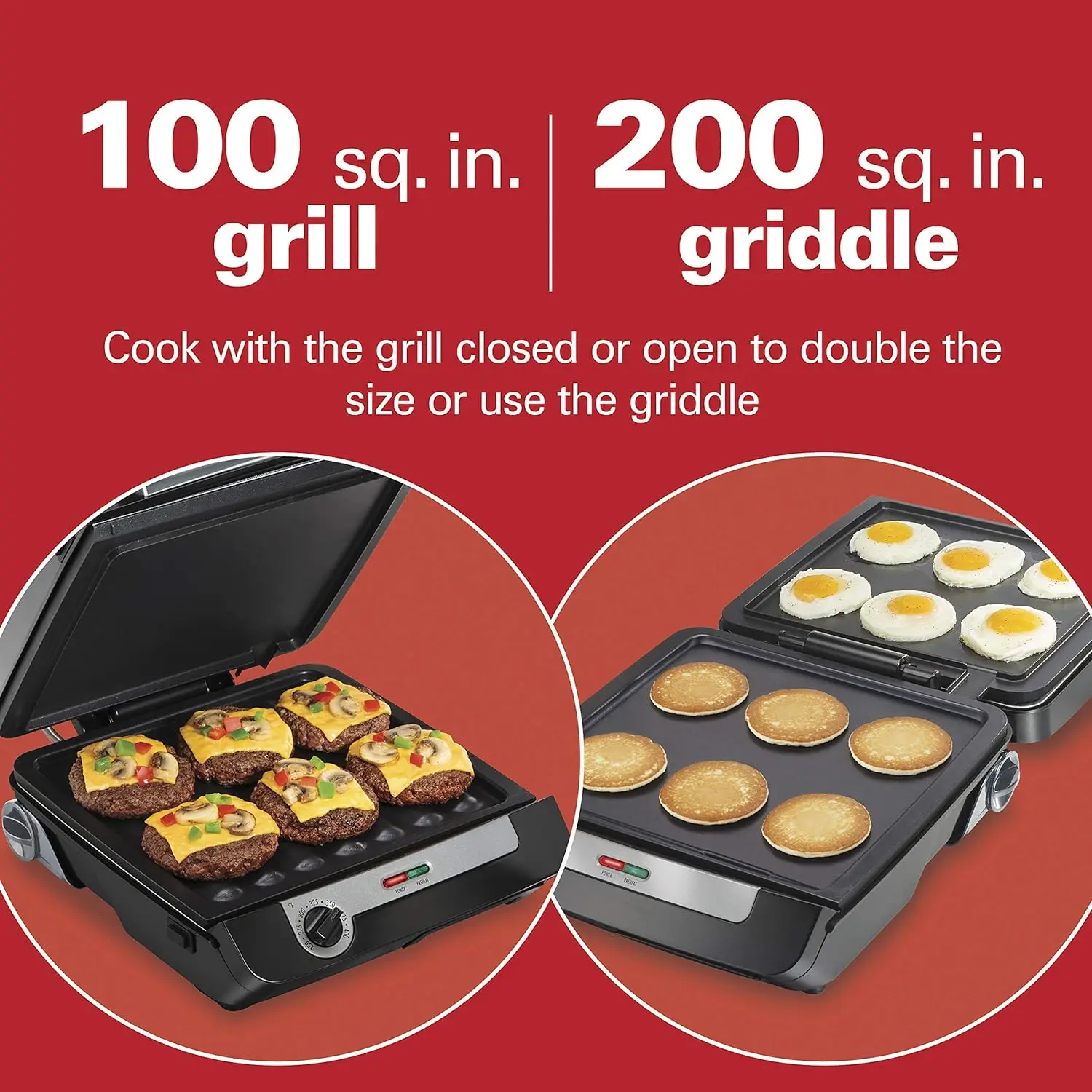 4-in-1 Indoor Grill & Electric Griddle Combo with Bacon Cooker, Opens Flat to Double Cooking Surface, Removable Nonstick Plates 3