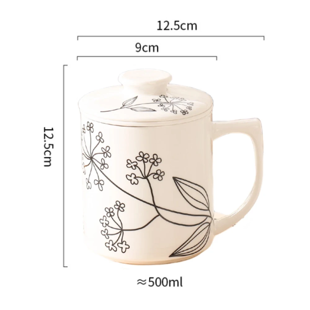 Chinese Style Ceramic Mugs, Home Personal Office Creative Teacup With Cover, Filtered Tea Water Separation, Tea Cups, 500ml, 1Pc