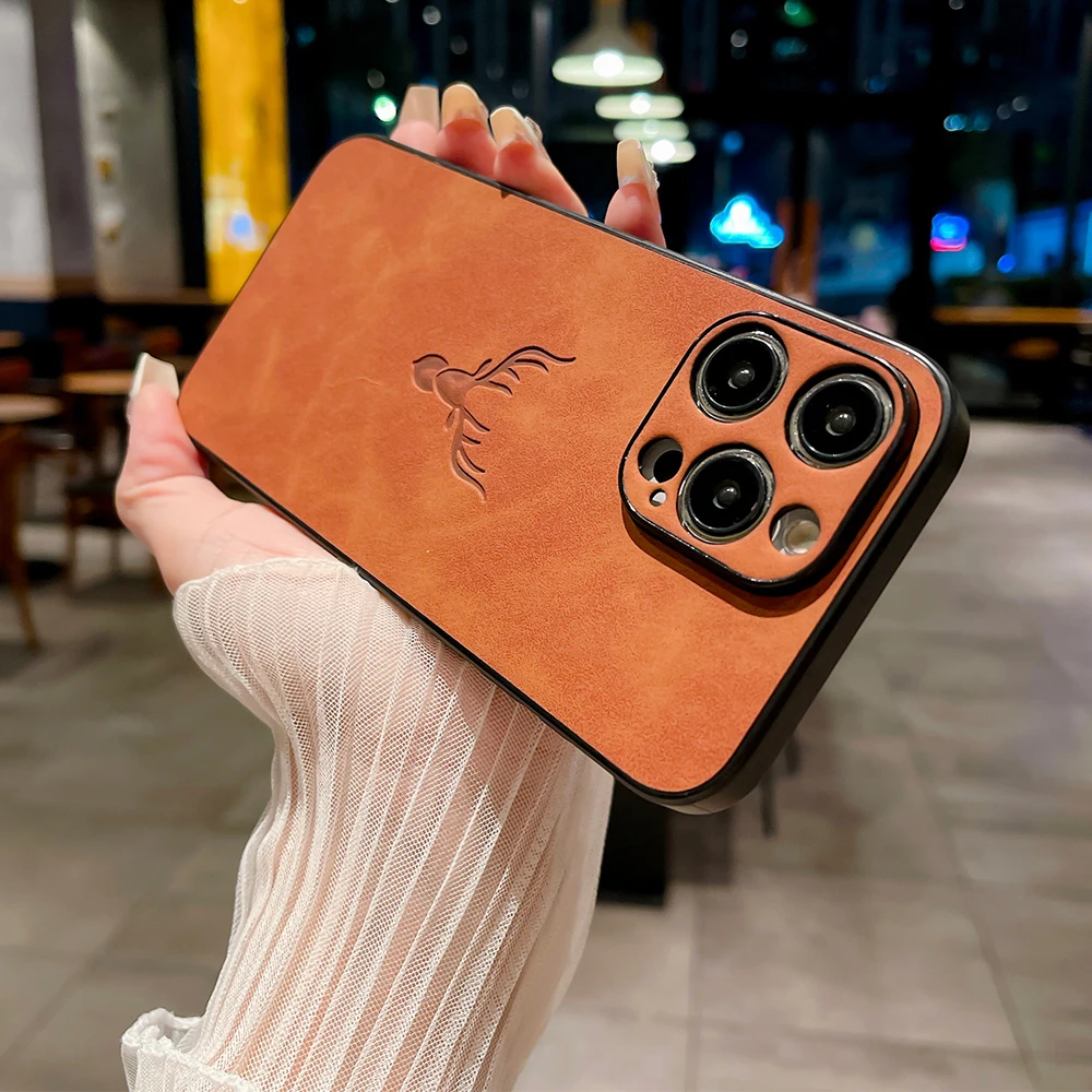 Luxurious Embossed Deer PU Leather Anti-Fingerprint Case with All-Round Camera Protection