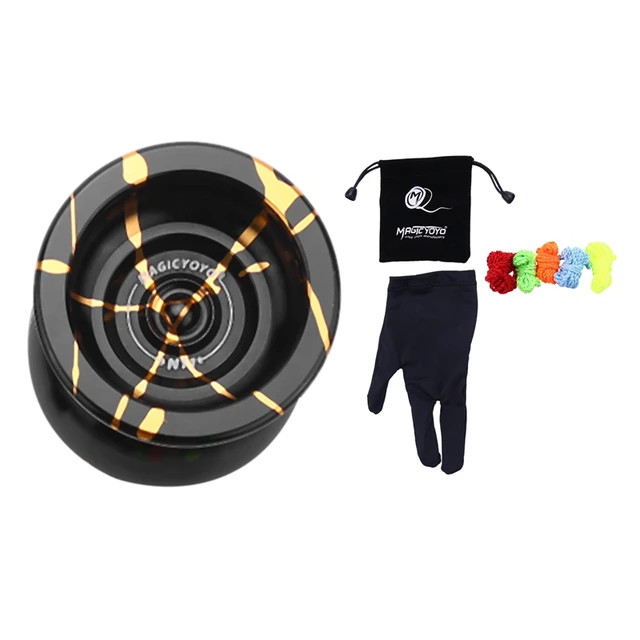 Magicyoyo N11 Alloy Aluminum Professional Yoyo Unresponsive Yoyo Ball (Black Golden) Bag, Glove 5 Strings 1
