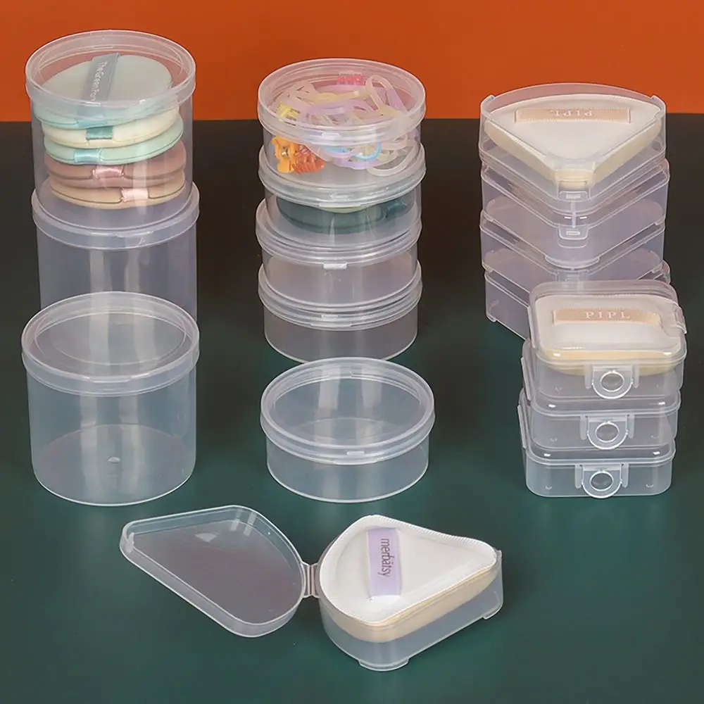 Storage box makeup organizer jewelry box makeup storage box cosmetic storage box jewelry organizer 1Pcs Transparent Powder Puff Box Makeup Egg Head Rope Storage Case Fan Square Round Shaped Dustproof Jewelry Organizer Case