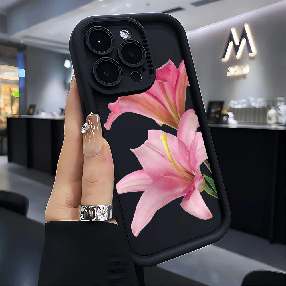 Elegant Blue Lily Pattern Soft Silicone Phone Case