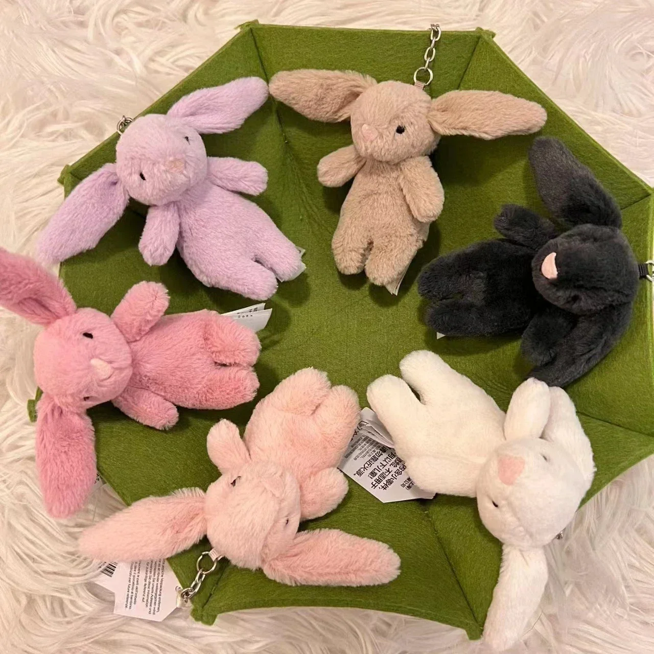 Stuffed Animals Cartoon Rabbit Keychain Pompom Trinket Toy Girl Bag Car Keychain Mobile Phone Pendant Jewelry Gift plush keychain key chain bunny keychain