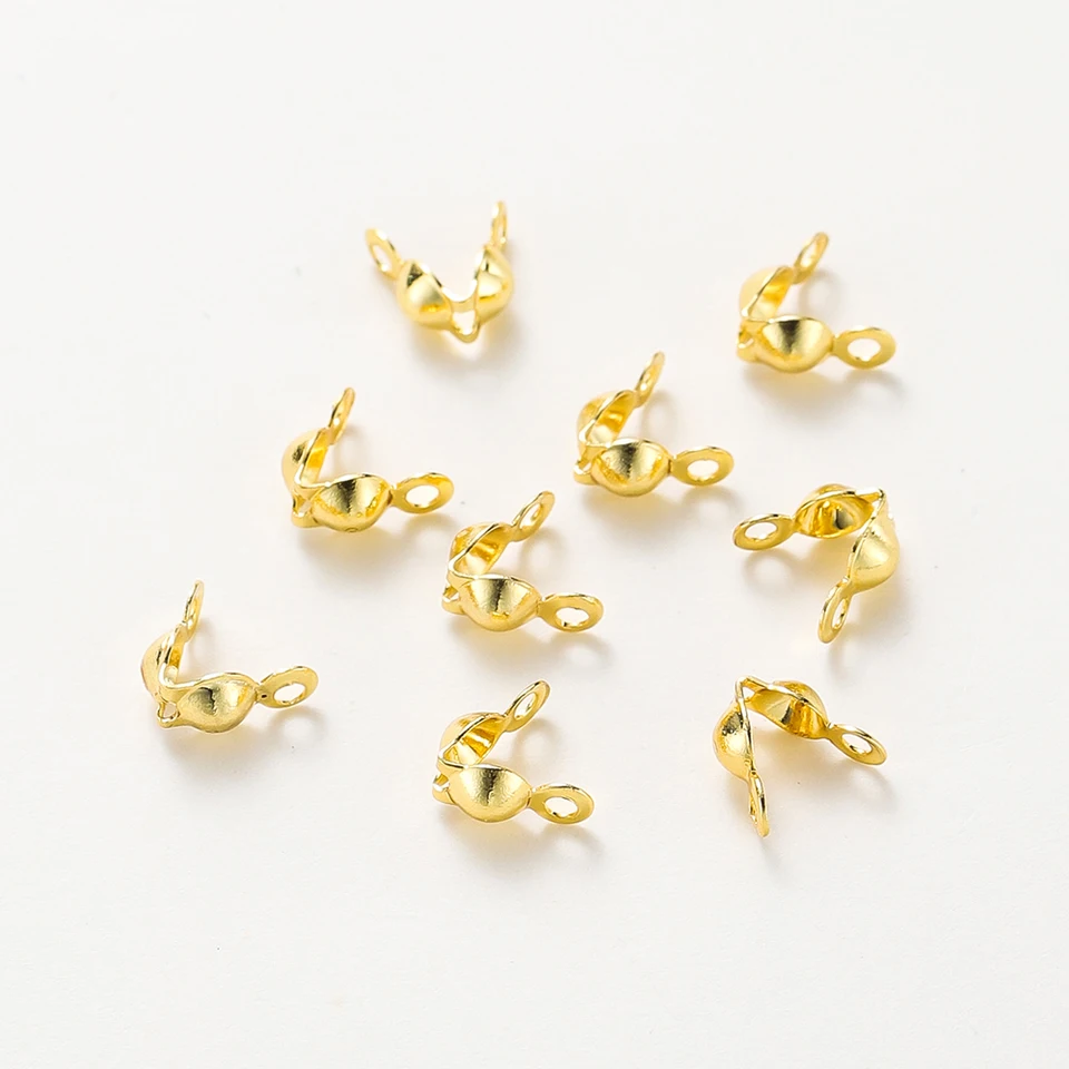 100pcs 18K Gold Crimp Bead Covers For Jewelry Making - 4mm Clamshell Knot Covers - View #2