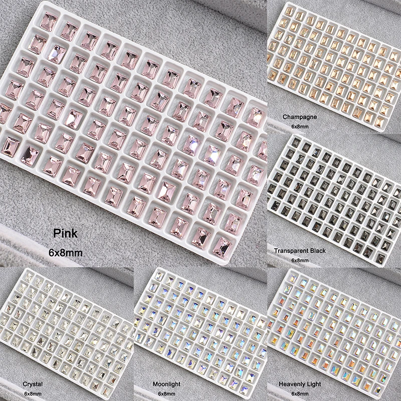 

6x8mm Small Pointed Bottom Rectangle Nail Art Rhinestone Right Angle K9 Glass Shiny 3D Manicure Decoration Accessories 50pcs