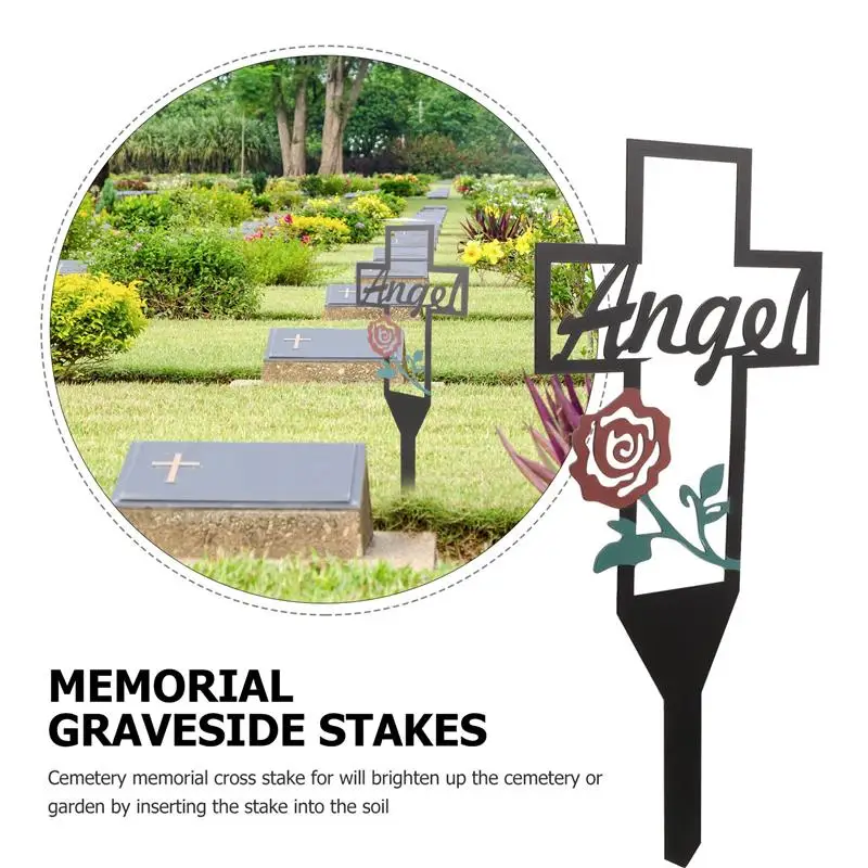 

Stake Cross Memorial Cemetery Yard Garden Marker Grave Sign Plaques Decorations Halloween Metal Courtyard Outdoor Stakes Signs