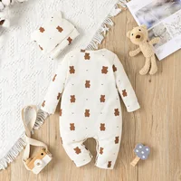 【Gift Hat】Set Baby Unisex Boy Girl Newborn Onesies Romper 0-18 Months Toddler Clothing Infant Long Sleeve Cartoon Bear Jumpsuit 4