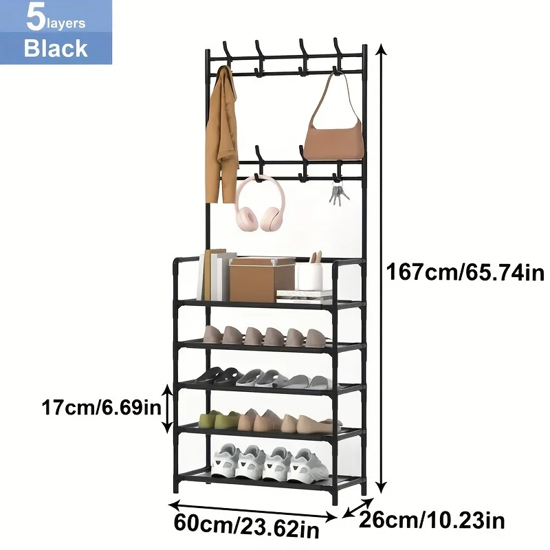 Floor Standing Simple Clothes Hanger Minimalist Clothes Rack Multifunctional All-In-One Hanger Living Room Organizer Shoe Shelf 5