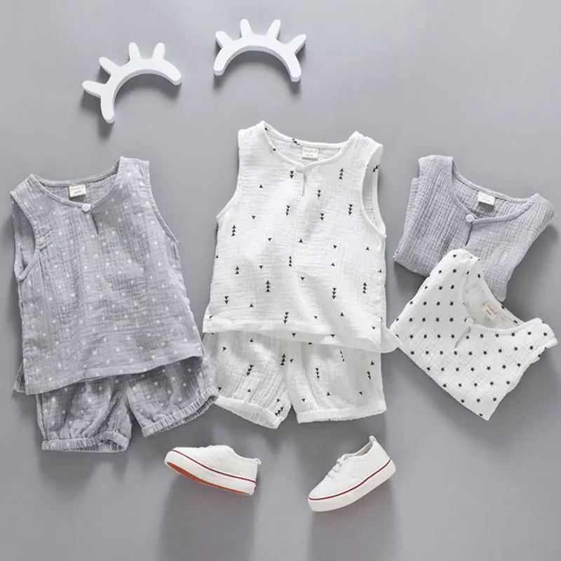 

Cotton Linen Boys Girls Suit Summer Sleeveless Vest Shorts 2pcs Suit Children Set 2024 Clothing Kids Sets Bebe Toddler 0-5T